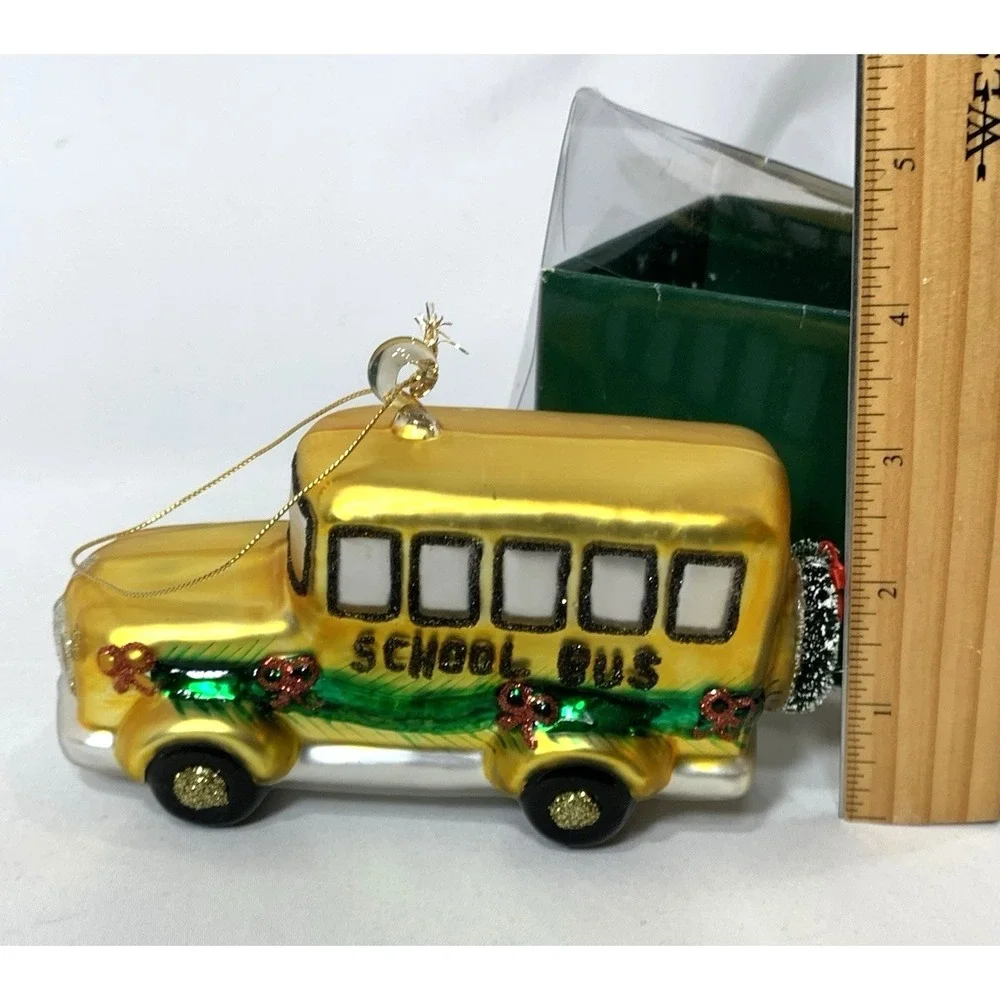 School‎ Bus Christmas Ornament Blown Glass Painted Teacher Gift